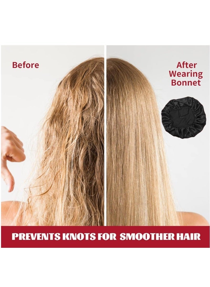 2Pcs Silk Bonnet for Sleeping, Satin Hair Bonnets, Soft Elastic Band Silk Sleep Cap, Hair Wrap for Women (Black Gold) - Image 3